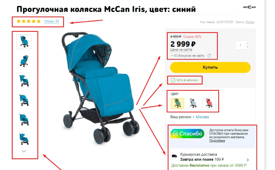 Основные элементы товарной карточки – 1